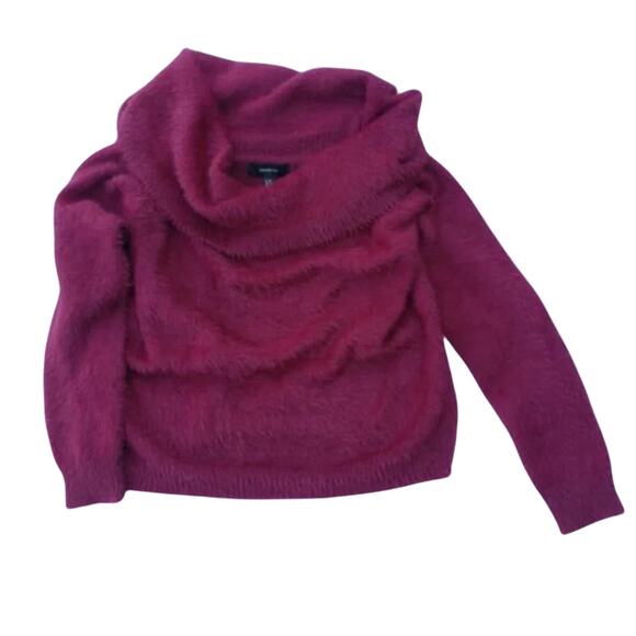 New Forever 21+ Womens 0X Burgundy Fuzzy Off Shoulder Cowl Neck Knit Sweater - Picture 1 of 4